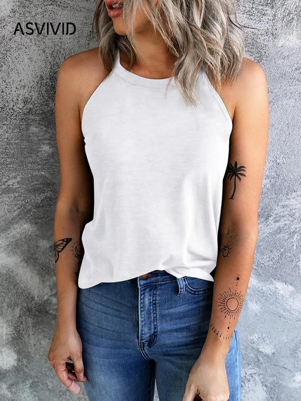 Women's Plain Halter Neck Tank Top, Casual Sleeveless Summer Top, Summer Clothes, Tank Tops for Women, Ladies Basic Clothing for Daily Wear